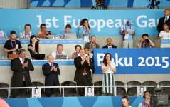Президент Ильхам Алиев и его супруга Мехрибан Алиева наблюдали за борьбой Айхана Тагизаде за выход в финал соревнований по тхэквондо на Евроиграх (ФОТО)