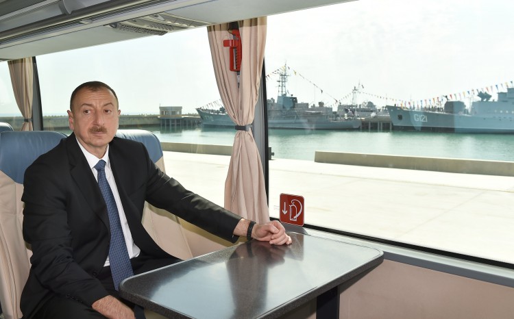 Azerbaijani president attends opening of naval base