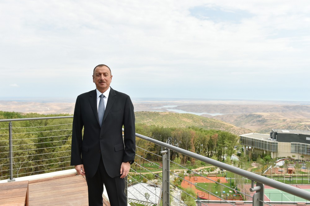 Azerbaijani president attends opening of health and recreation complex in Shabran district