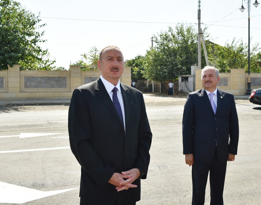 Azerbaijani president attends opening of highway in Jalilabad