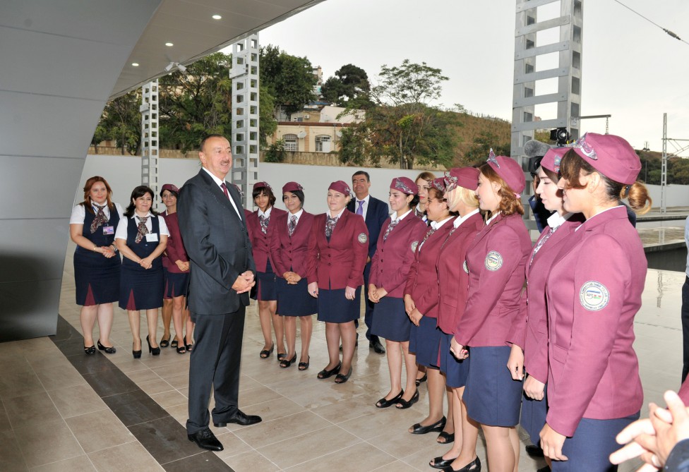 Azerbaijani president attends ceremony to see off first train on Baku-Sumgayit route