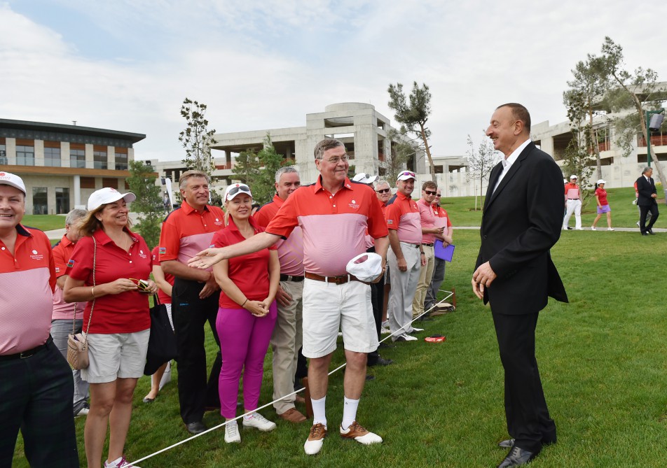 Azerbaijani president, his spouse attend opening of school complex and Golf Club