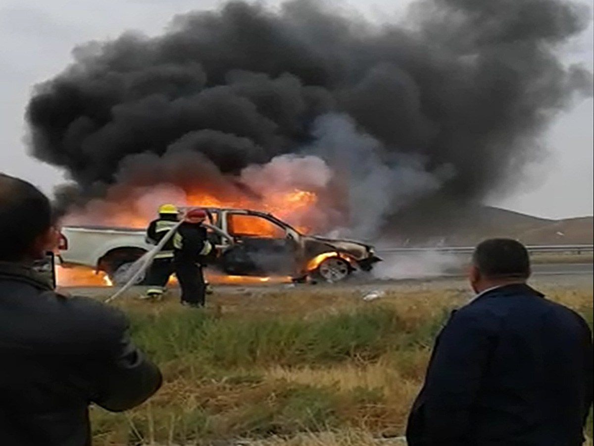 Bakı-Şamaxı yolunda avtomobil belə yandı (VİDEO)