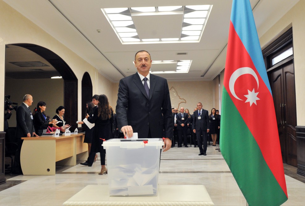 Azerbaijani president, his spouse vote at parliamentary election