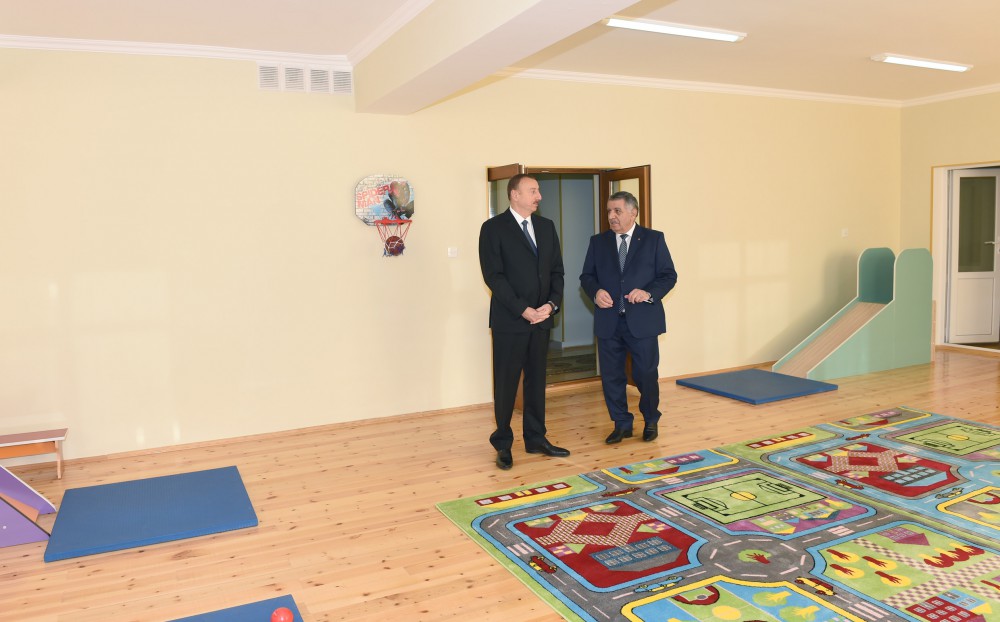 Ilham Aliyev attends opening of kindergarten in Zagatala