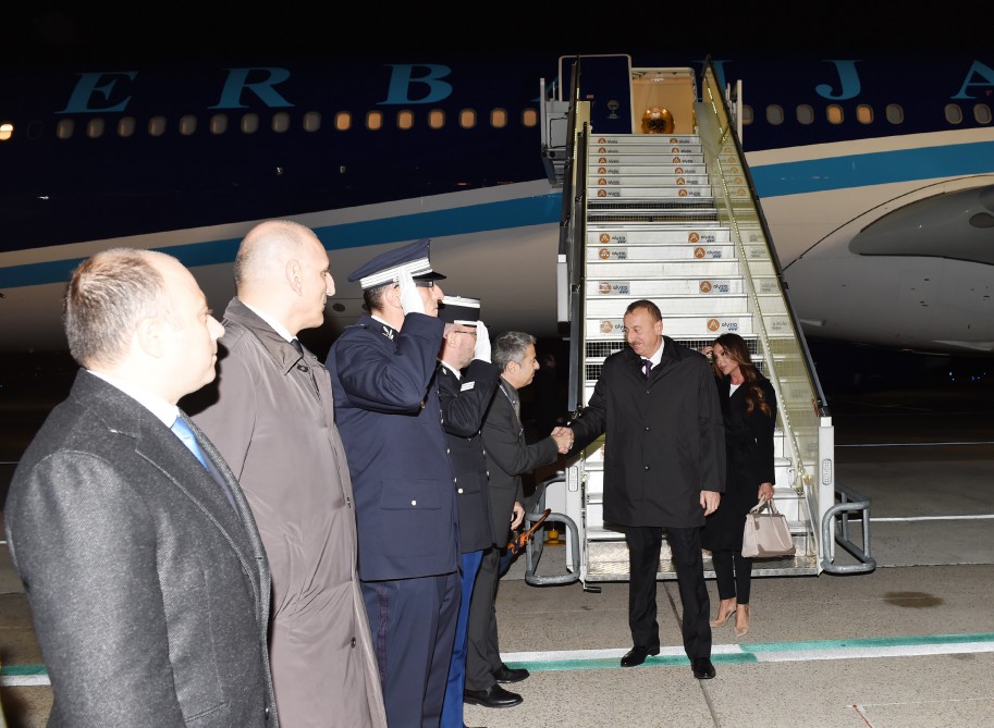 President Ilham Aliyev, first lady arrive in France on a working visit
