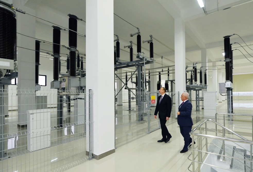 Azerbaijani president attends opening of several electrical substations in Khazar district