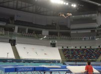 Bakıda batut gimnastikası üzrə Dünya Kubokunda iştirak edəcək idmançıların podium məşqləri (FOTO)