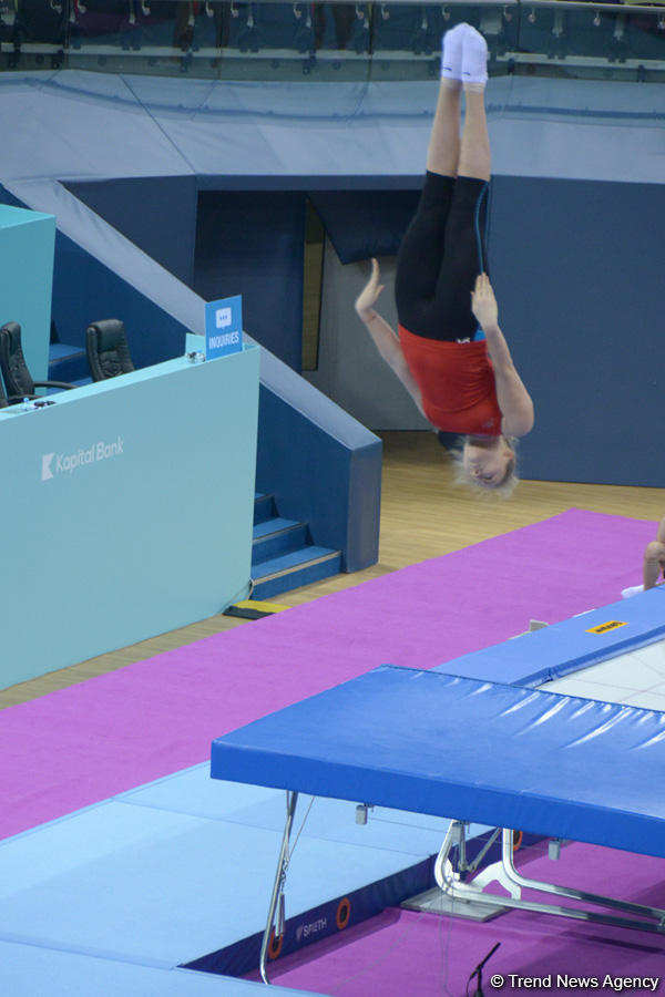 Bakıda batut gimnastikası üzrə Dünya Kubokunda iştirak edəcək idmançıların podium məşqləri (FOTO) - Gallery Image