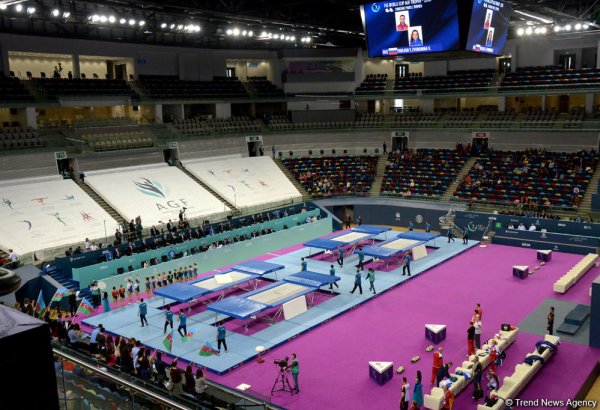 Белорусские гимнастки выиграли "золото" в синхронных выступлениях на Кубке мира по прыжкам на батуте в Баку