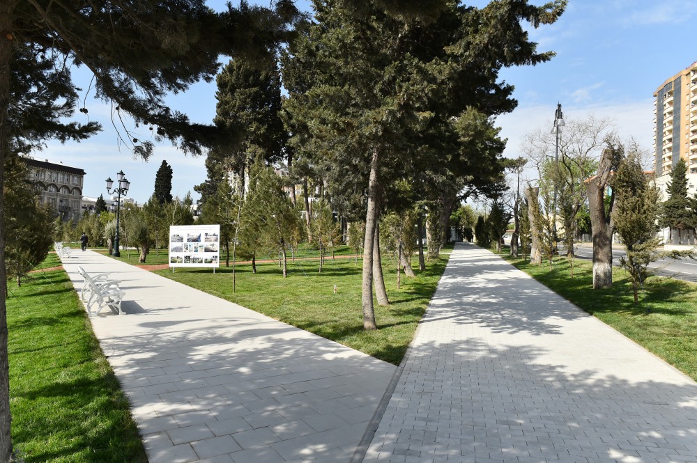 President Aliyev, spouse review conditions created at new park in Baku