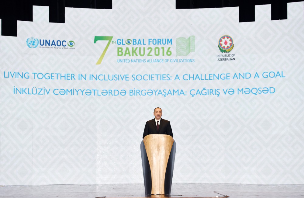 President Ilham Aliyev, his spouse attending 7th UNAOC Global Forum