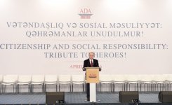 Azerbaijan’s First Lady Mehriban Aliyeva attends “Citizenship and Social Responsibility: Tribute to Heroes” event at ADA University