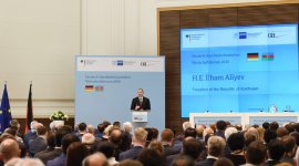 President Ilham Aliyev at Azerbaijan-Germany business forum in Berlin