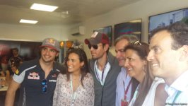 Enrique Iglesias visits pit boxes of teams participating in F1 Grand Prix of Europe in Baku