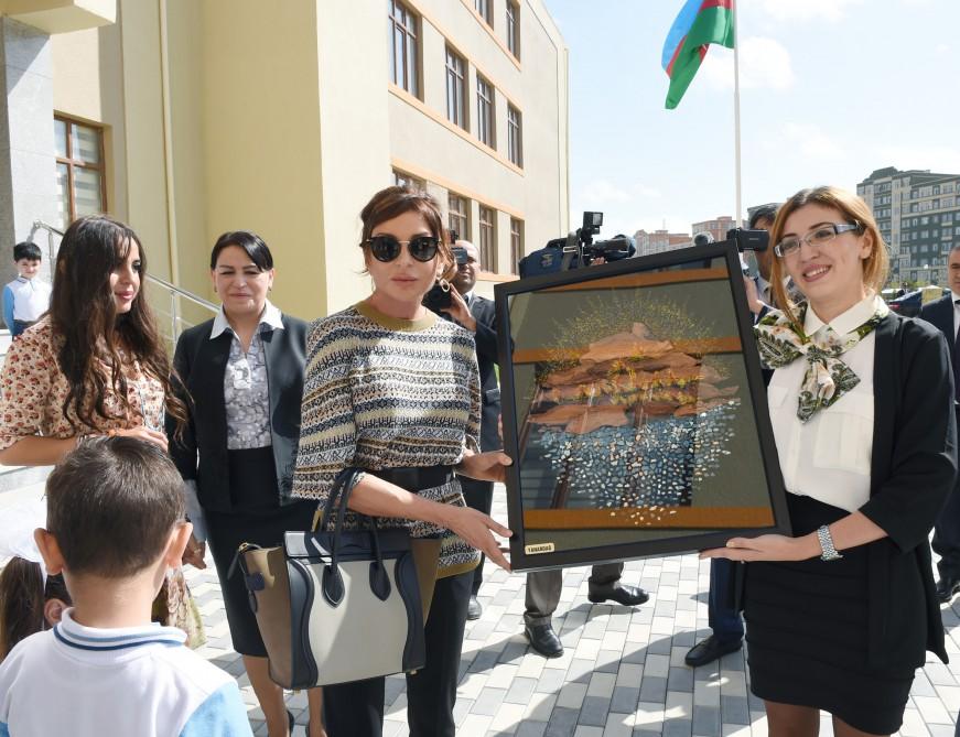Azerbaijani first lady attends opening of school in Masazir (PHOTO)