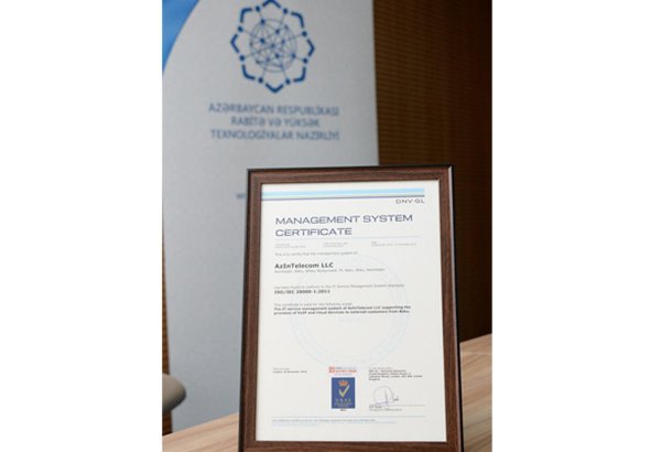 "AzInTelecom" MMC beynəlxalq keyfiyyət sertifikatı alıb