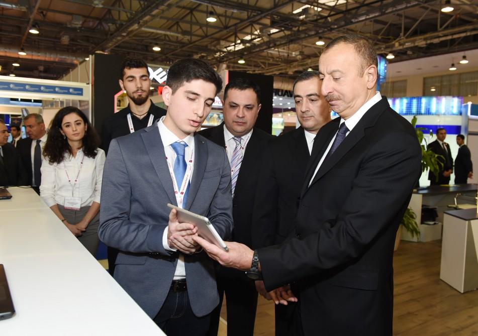 Ilham Aliyev, his spouse view BakuTel 2016 (PHOTO)