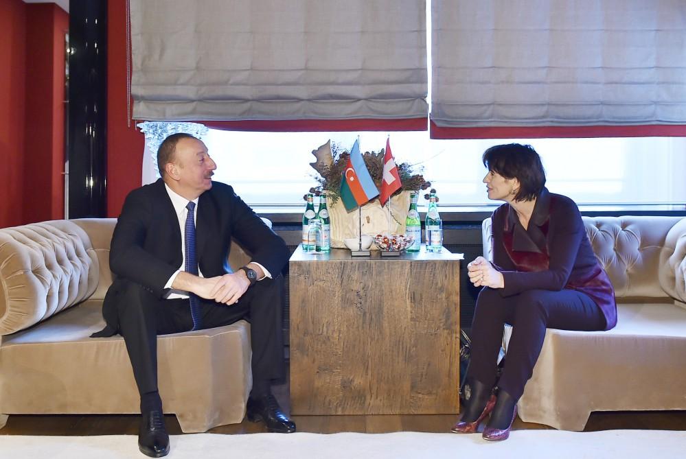 Ilham Aliyev meets Swiss president in Davos (PHOTO)