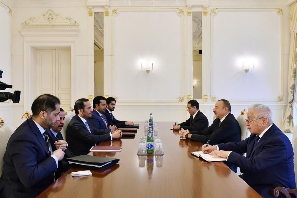 Ilham Aliyev receives Qatari FM with delegation