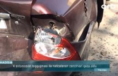 Yevlaxda zəncirvari qəza, 4 avtomobil toqquşdu  (FOTO/VİDEO)