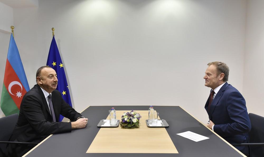 Ilham Aliyev meets European Council’s Tusk (PHOTO)