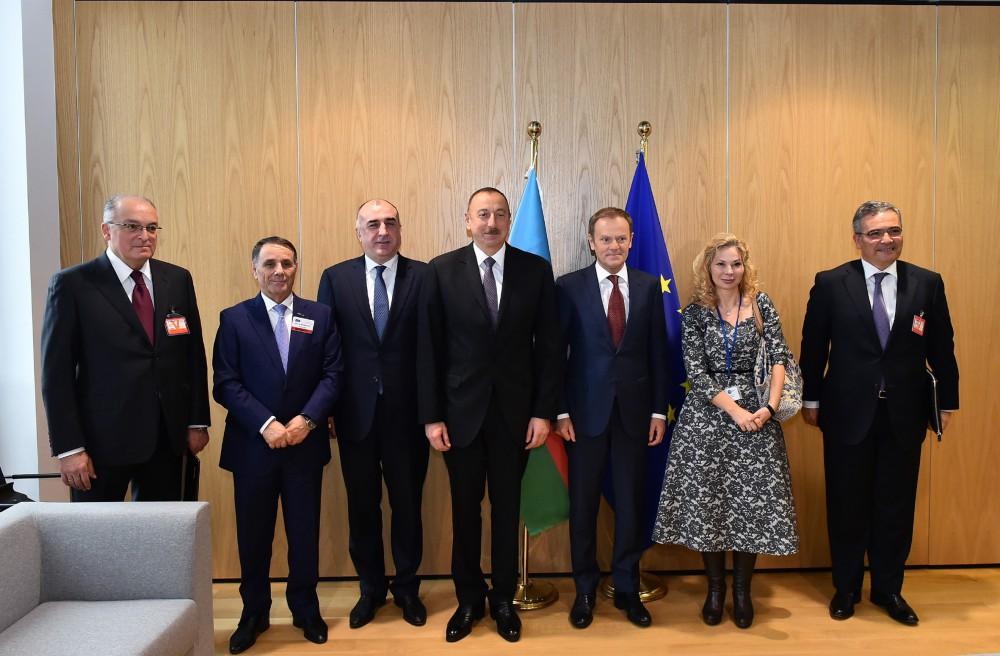 Ilham Aliyev meets European Council’s Tusk (PHOTO)