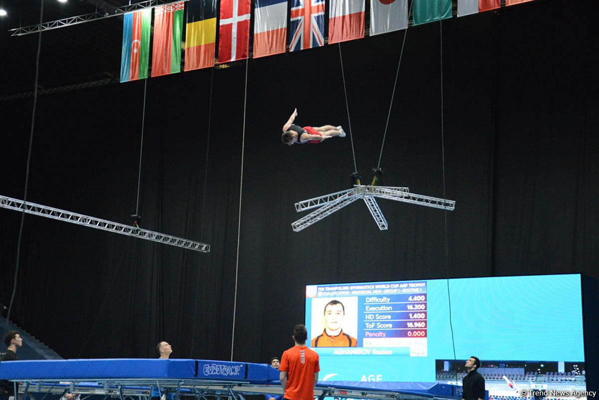 Bakıda Milli Gimnastika Arenasında batut gimanstikası və tamblinq üzrə Dünya Kuboku iştirakçılarının sınaq məşqi keçirilib FOTOREPORTAJ