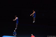 Азербайджанская пара батутистов вышла в финал соревнований по синхронным прыжкам на Кубке мира в Баку (ФОТО)