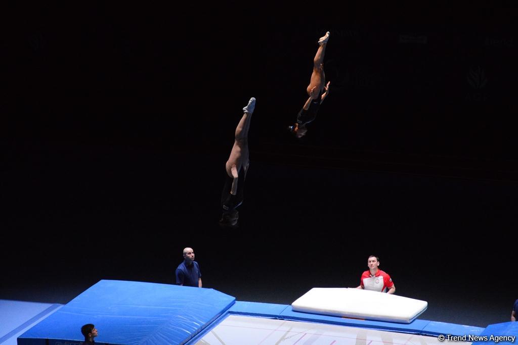Азербайджанские гимнастки вышли в финал соревнований по синхронным прыжкам на Кубке мира в Баку (ФОТО)
