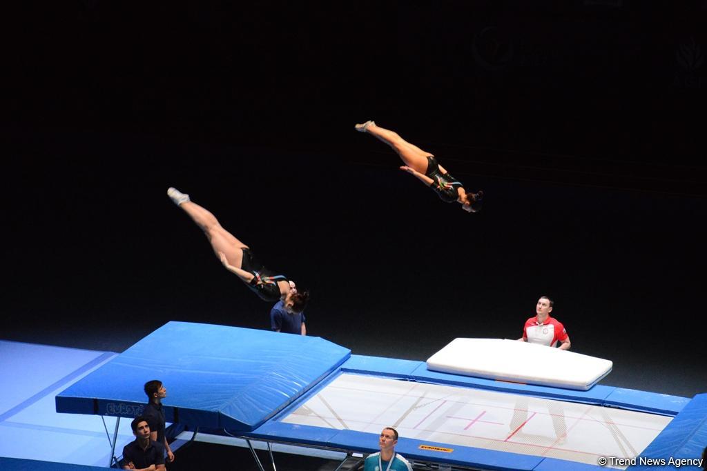Азербайджанские гимнастки вышли в финал соревнований по синхронным прыжкам на Кубке мира в Баку (ФОТО)