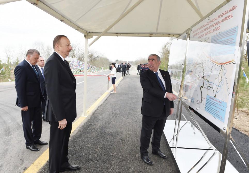 Президент Ильхам Алиев принял участие в открытии автодороги в Саатлинском районе (ФОТО)