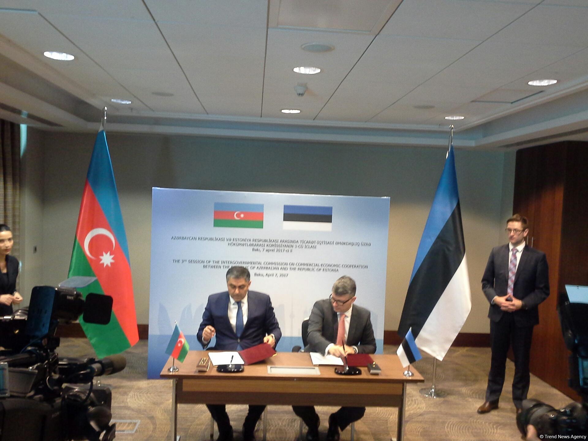Ticarət-iqtisadi əməkdaşlıq üzrə Azərbaycan-Estoniya hökumətlərarası komissiyasının protokolu imzalanıb (FOTO)