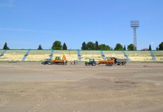 Gəncə şəhər stadionunun ot örtüyü dəyişdirilir (FOTO)
