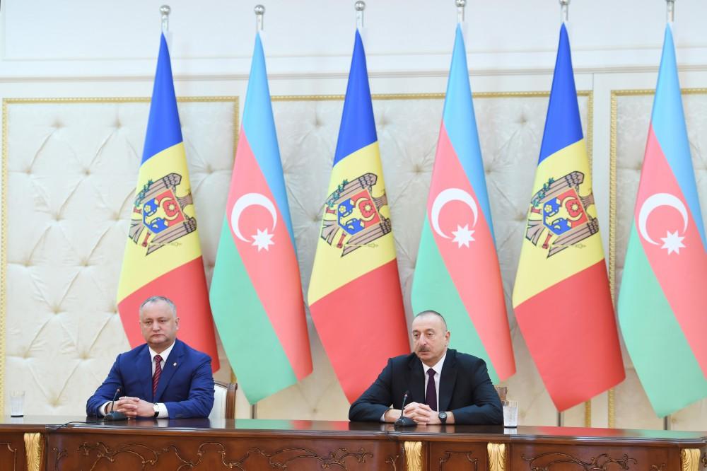 Presidents of Azerbaijan, Moldova make press statements (PHOTO)