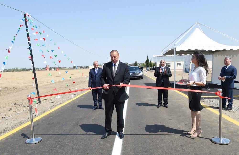 Ilham Aliyev attends opening of overhauled highway (PHOTO)