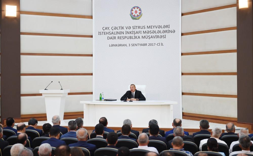 President Ilham Aliyev chairs republican conference on development of tea, rice and citrus fruits production in Lankaran (PHOTO)
