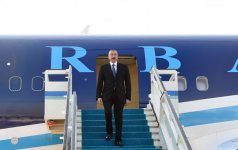 President Ilham Aliyev arrives in Turkey (PHOTO)
