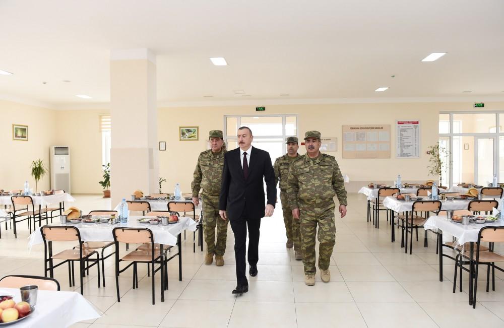 President Aliyev views conditions created at military unit in Aghjabadi (PHOTO)