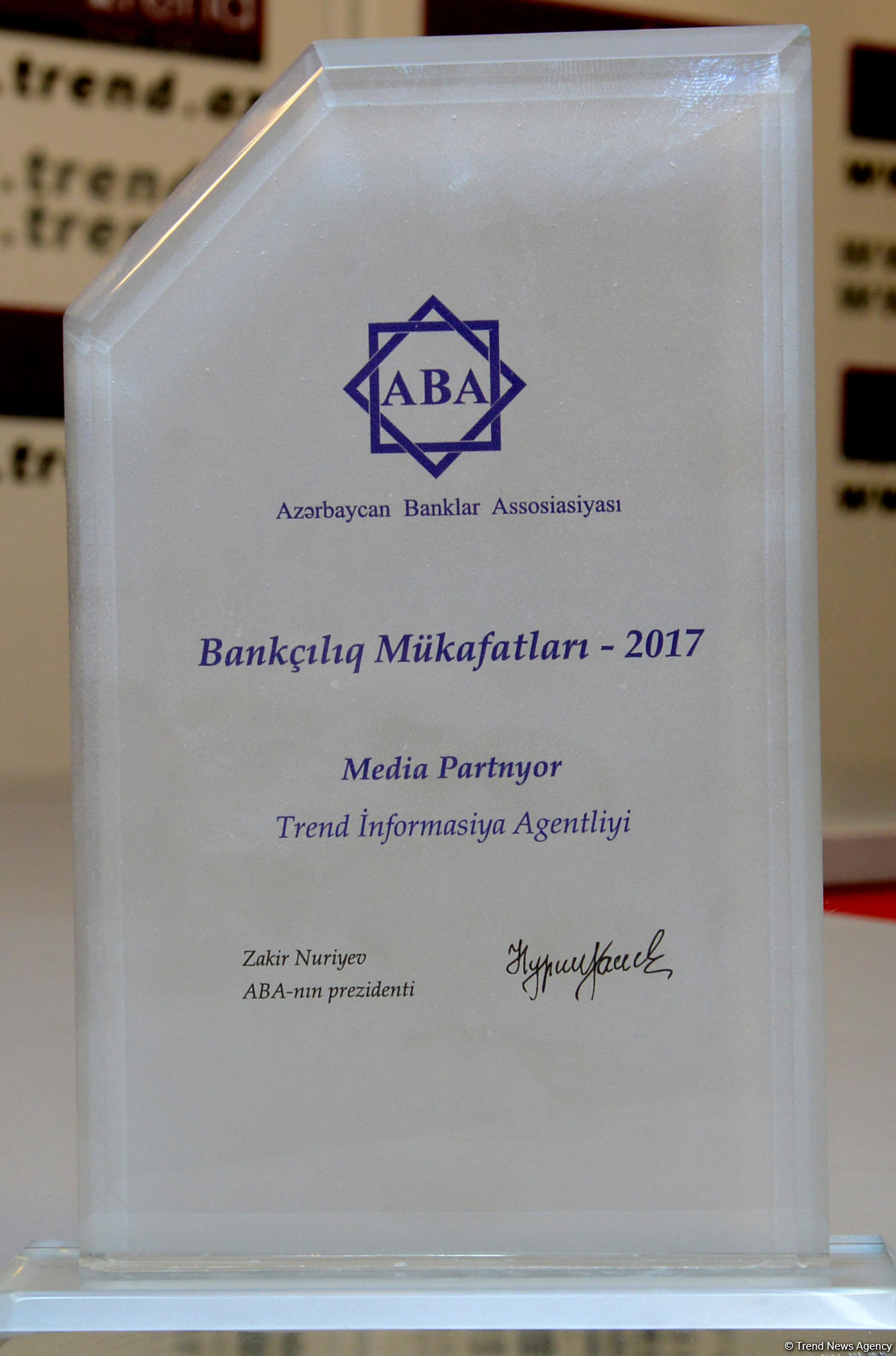"Trend" BİA Azərbaycan Banklar Assosiasiyasının mükafatına layiq görülüb (FOTO)