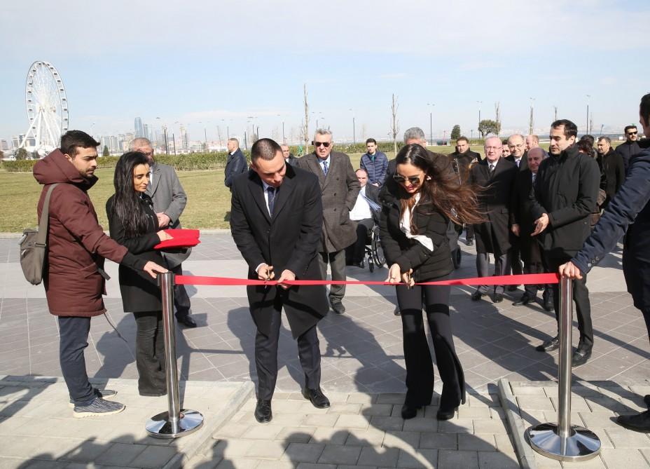 Leyla Aliyeva takes part in opening ceremony of sports ground at Seaside Boulevard (PHOTO)
