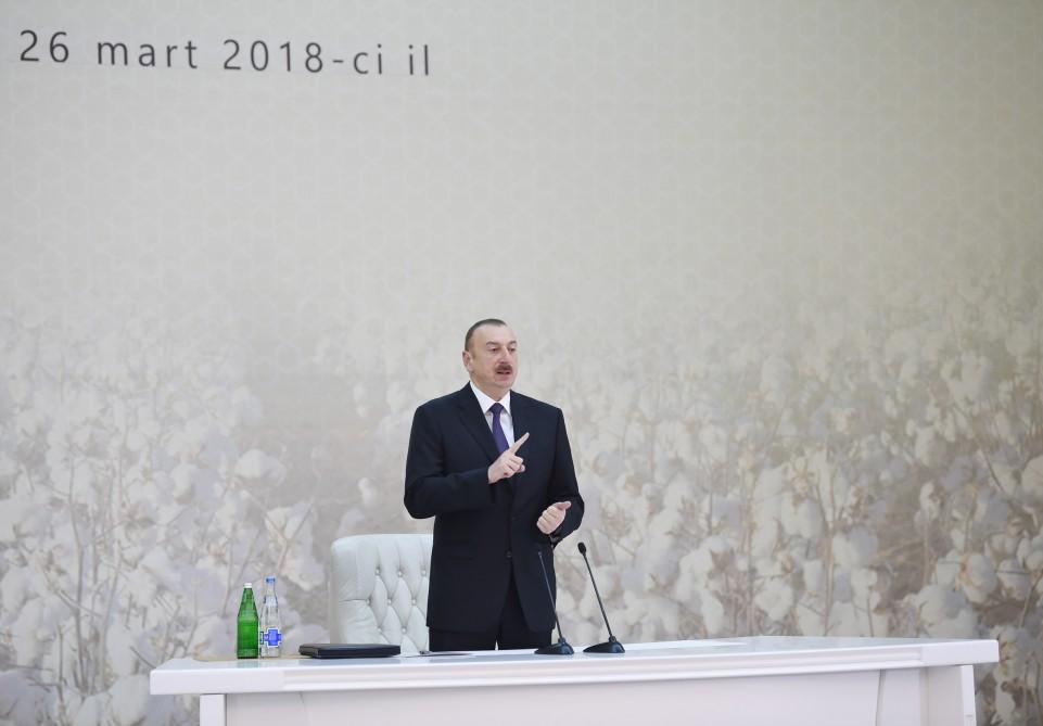 Prezident İlham Əliyev: Azərbaycan pambıqçılıqla bağlı inkişaf templərinə görə dünyada lider ölkədir