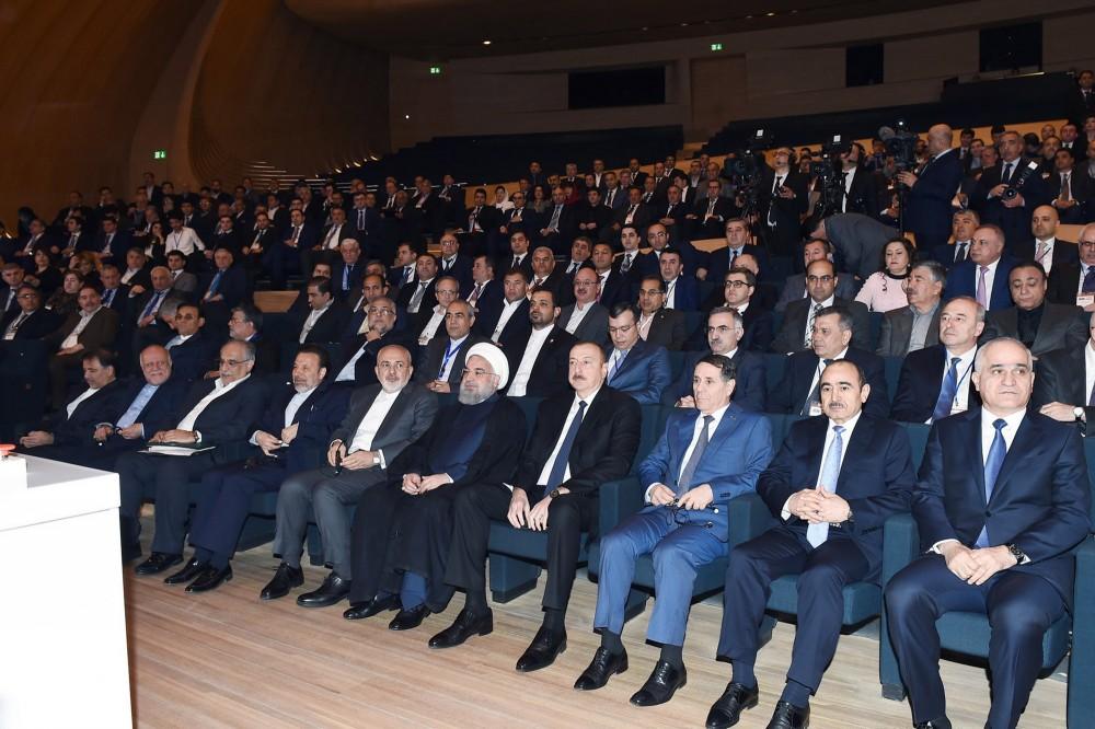 Azerbaijani, Iranian presidents take part in business forum in Baku (PHOTO)