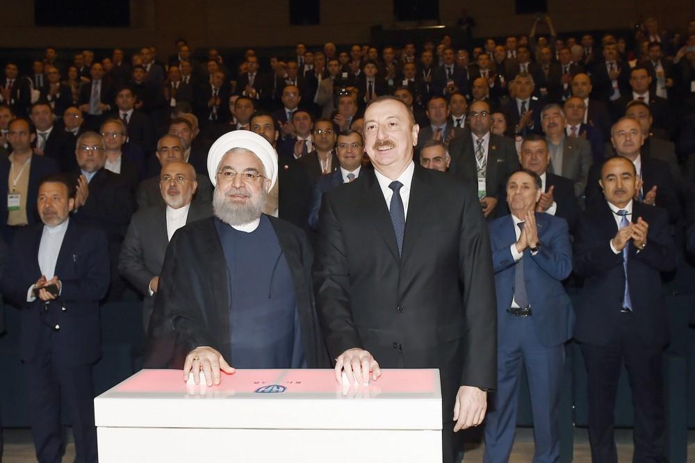 Azerbaijani, Iranian presidents take part in business forum in Baku (PHOTO)