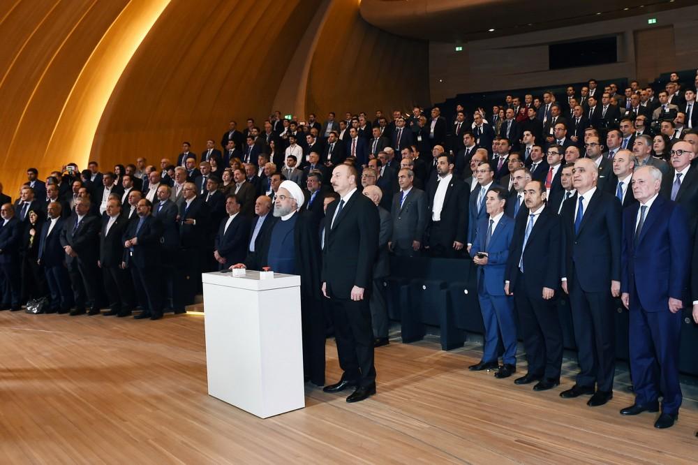 Azerbaijani, Iranian presidents take part in business forum in Baku (PHOTO)