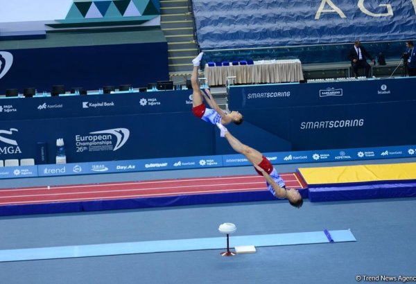 Азербайджанские гимнасты стали первыми в синхронных прыжках на батуте на Кубке мира в Швейцарии