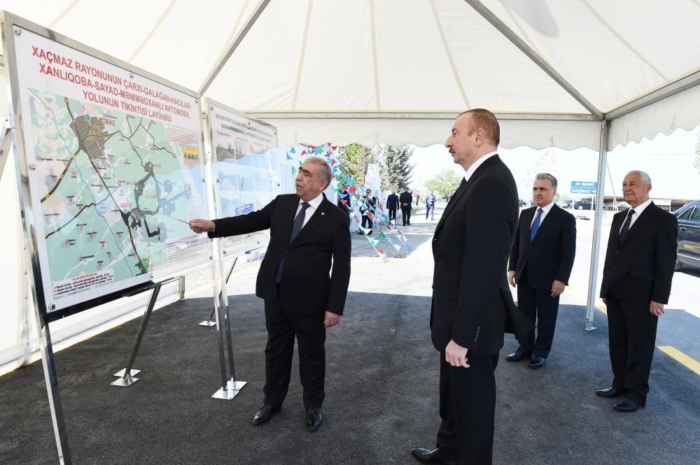 Azərbaycan Prezidenti Xaçmazda avtomobil yolunun açılışında iştirak edib (FOTO) (YENİLƏNİB)