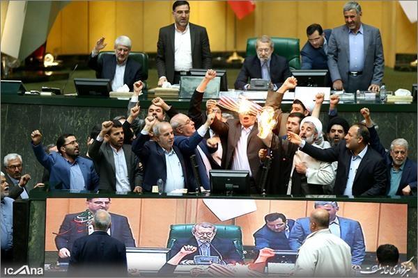 Iranian MPs burn nuclear deal, US flag after Trump's decision
