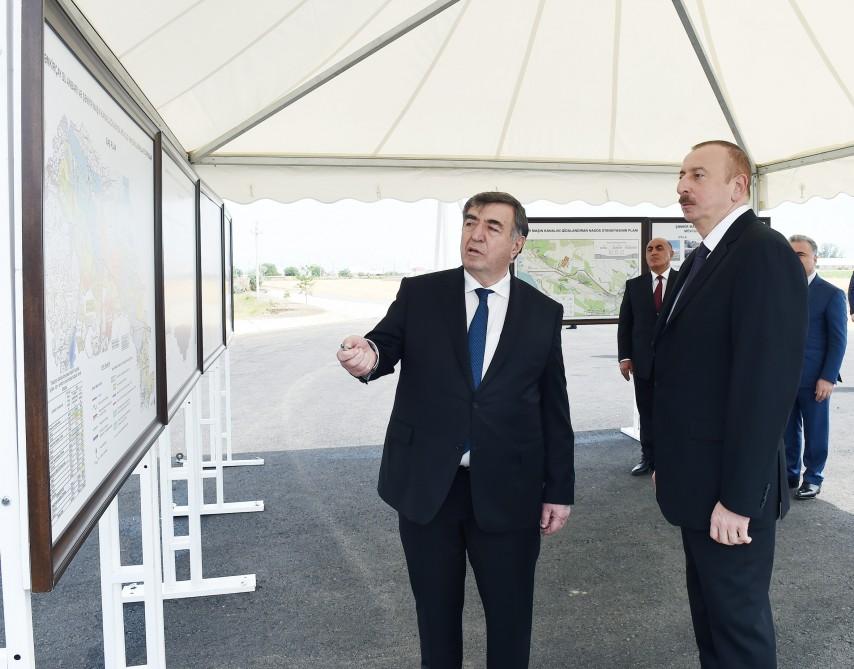Президент Ильхам Алиев принял участие в открытии установки магистрального канала Шамкир-Самух-Геранбой на пересечении с Шелковым путем  (ФОТО)