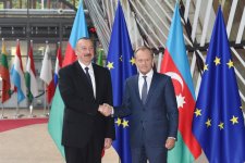 Ilham Aliyev meets European Council president in Brussels (PHOTO)